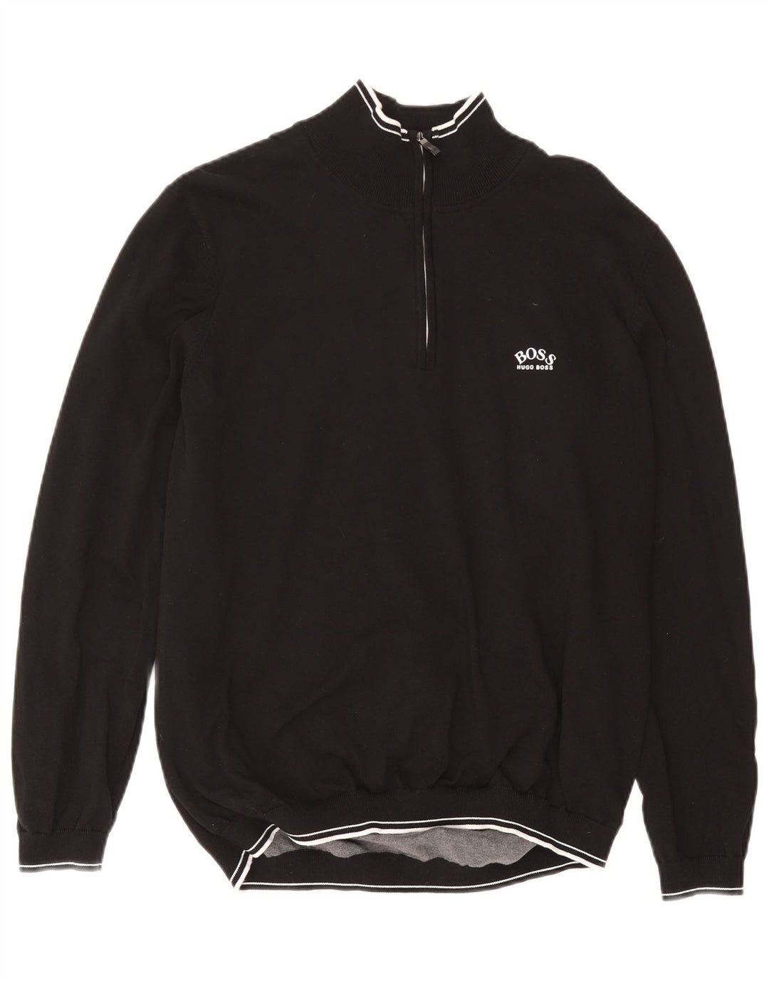 Pulover pentru bărbați Hugo Boss, cu fermoar și gât, bumbac negru 2XL