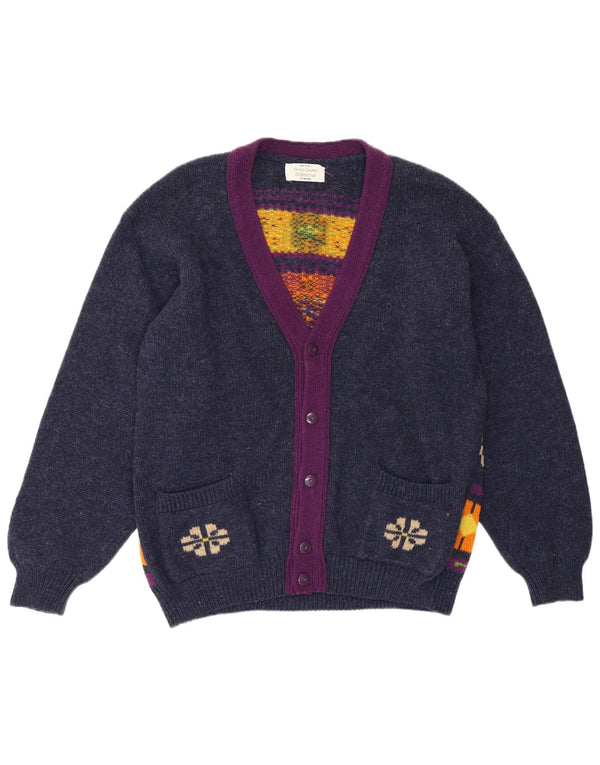 Pulover cardigan pentru femei Benetton UK 14 Medium Bleumarin Geometric Retro