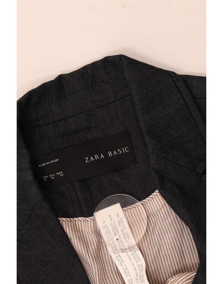 Blazer pentru femei Zara cu 1 nasture UK 18 XL Bumbac bleumarin