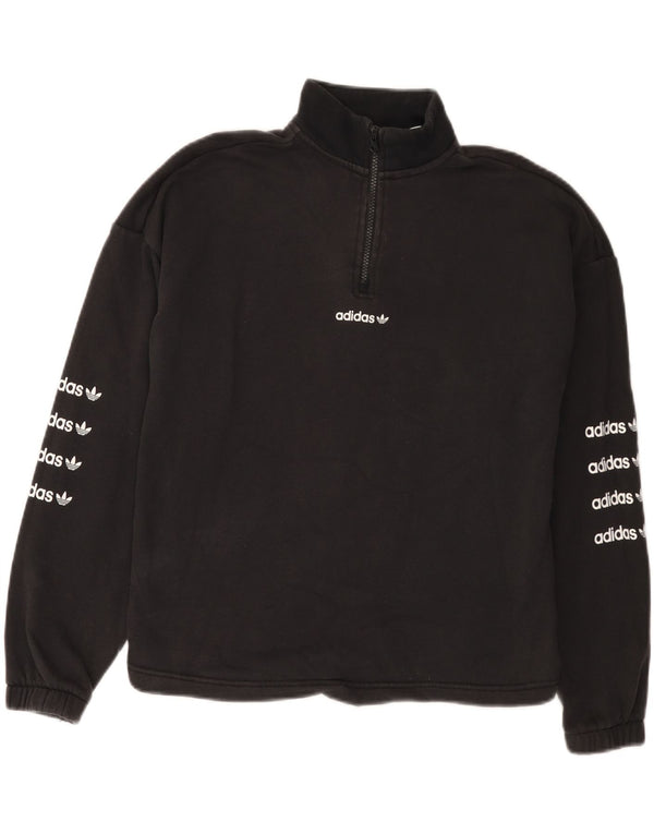 Jumper Adidas pentru femei, supradimensionat, cu grafic, cu gât, cu fermoar, cu glugă, UK 8, mic, negru