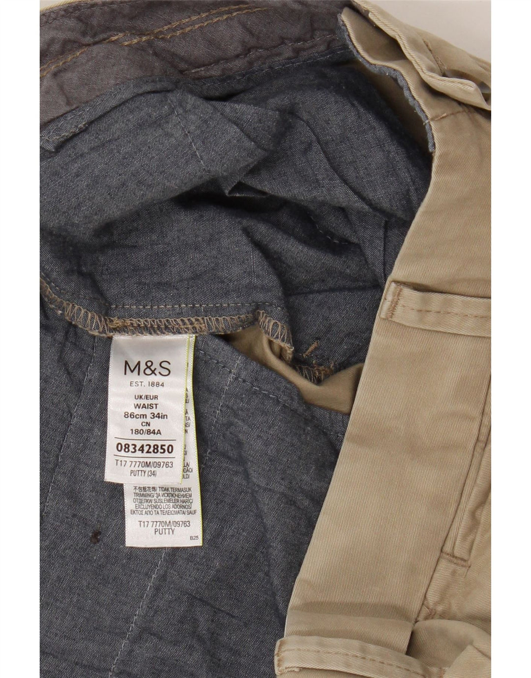 Pantaloni scurți chino pentru bărbați Marks & Spencer W34, mari, bej, bumbac