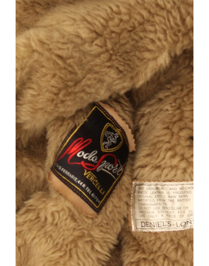 Pardesiu bărbătesc din shearling VINTAGE UK 38 din piele maro medie