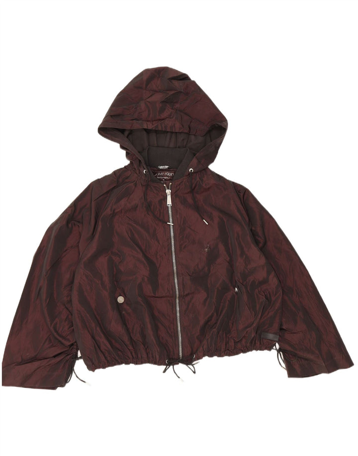 CALVIN KLEIN Jachetă bomber cu glugă supradimensionată pentru femei UK 14 Burgundy mediu