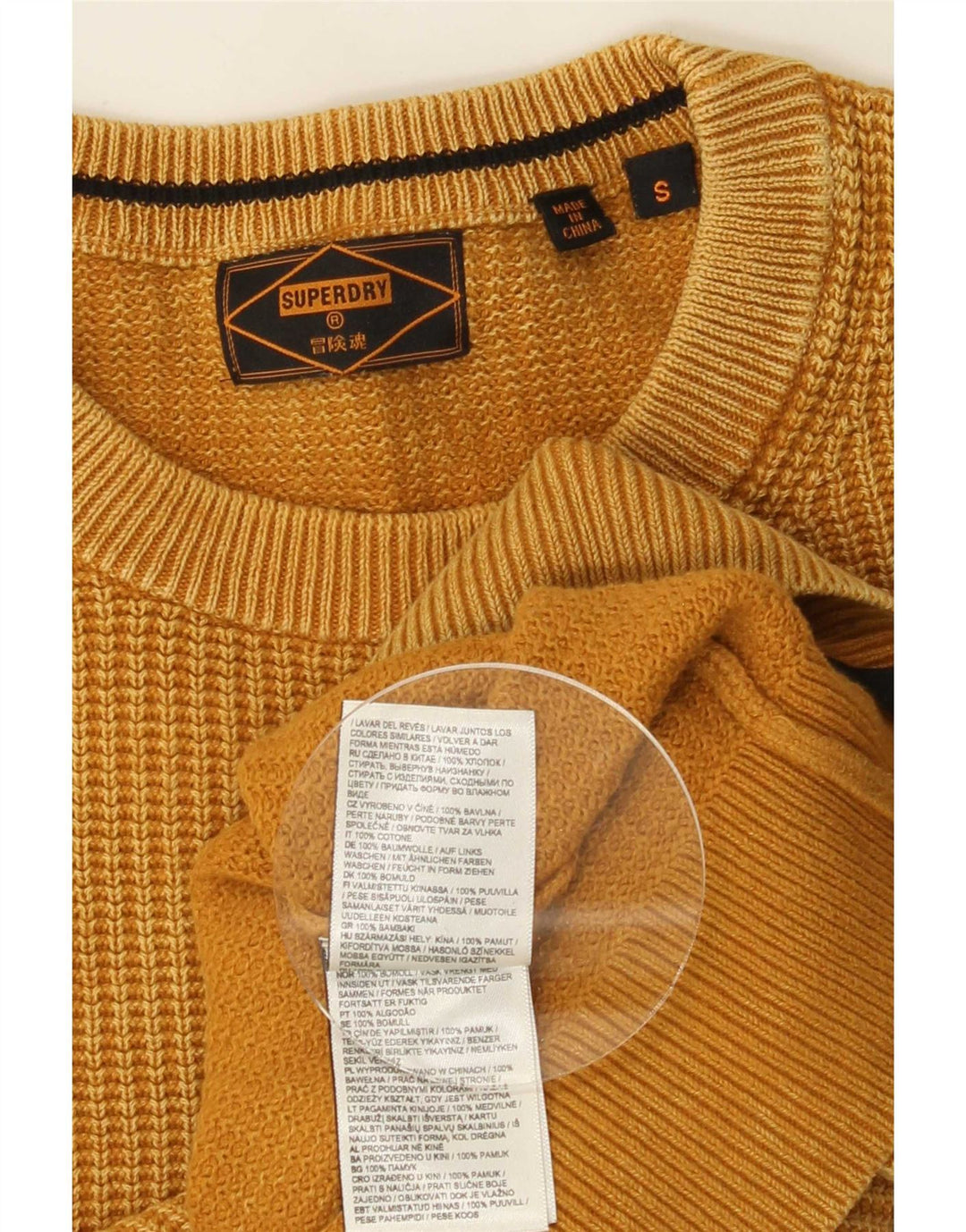 Pulover Superdry pentru bărbați cu gât roșu, bumbac galben mic