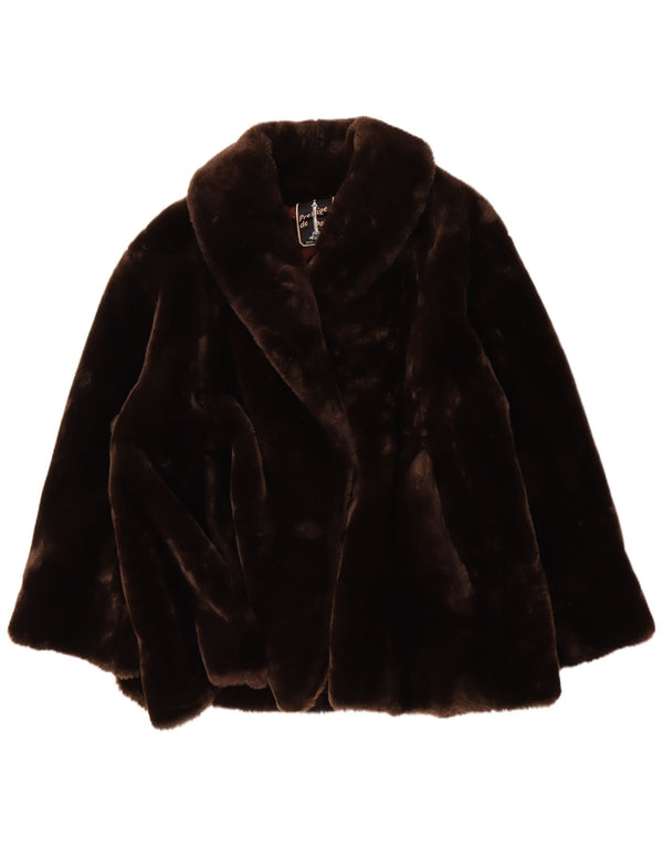 Jachetă vintage pentru femei din blană artificială UK 20 2XL maro acrilic