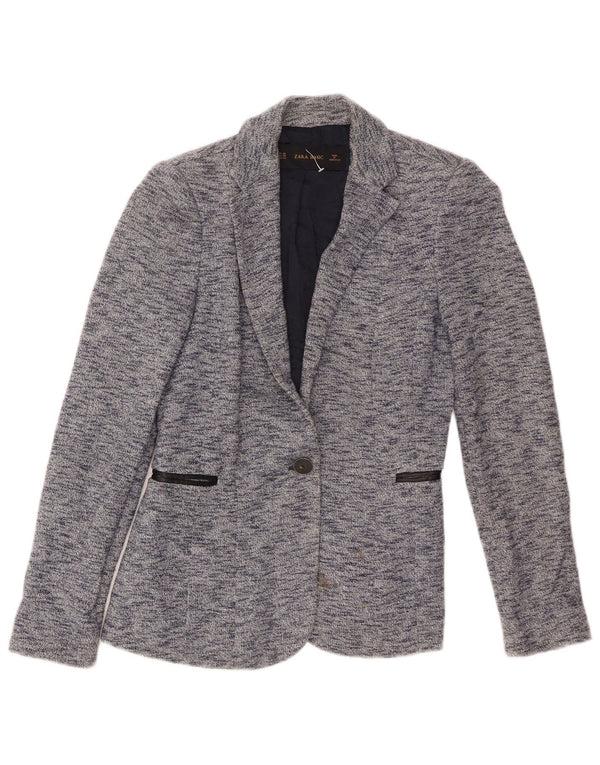 Sacou blazer pentru femei Zara, cu 1 nasture, UK 6 XS, bumbac cu pete albastre