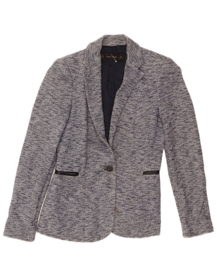 Sacou blazer pentru femei Zara, cu 1 nasture, UK 6 XS, bumbac cu pete albastre