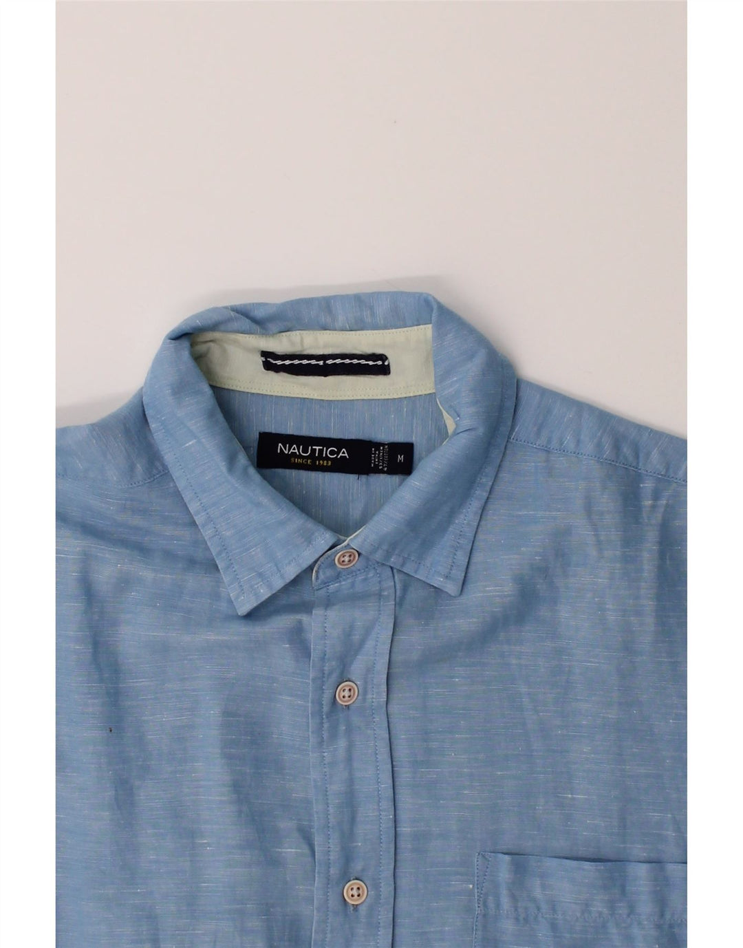 NAUTICA Mens Short Sleeve Shirt Medium Blue Pinstripe Linen Vintage Nautica and Second-Hand Nautica from Messina Hembry 