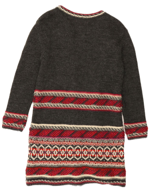 MONSOON Pulover cardigan deschis cu paragate pentru femei UK 10 Small Gri Fair Isle