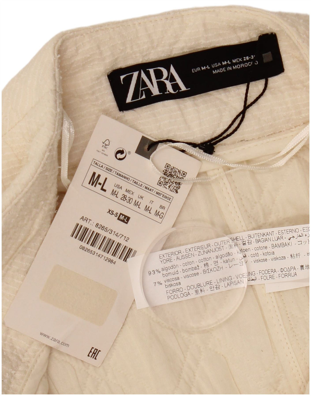 Jachetă ZARA pentru femei, supradimensionată, cu mâneci 3/4, blazer deschis, UK 14, mediu alb