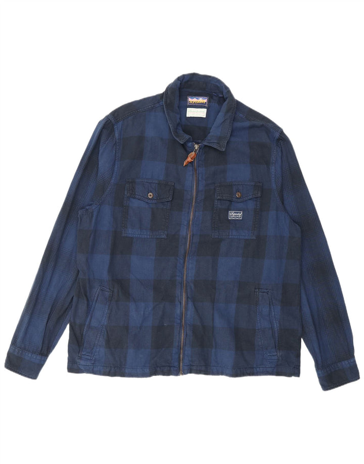 Cămașă de flanel pentru bărbați Superdry 2XL, bumbac cu carouri bleumarin