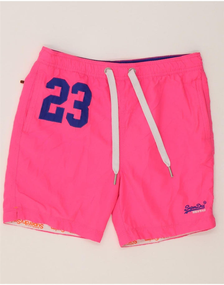 Pantaloni scurți de înot grafic Superdry pentru bărbați, roz mediu