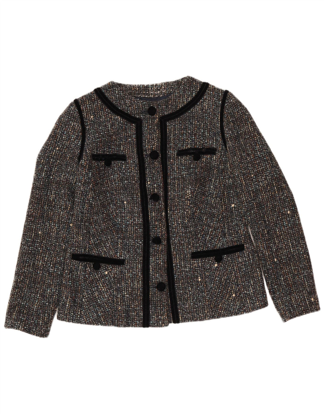 Jachetă pentru femei VINTAGE cu 5 nasturi, UK 12, gri mediu, cu pete