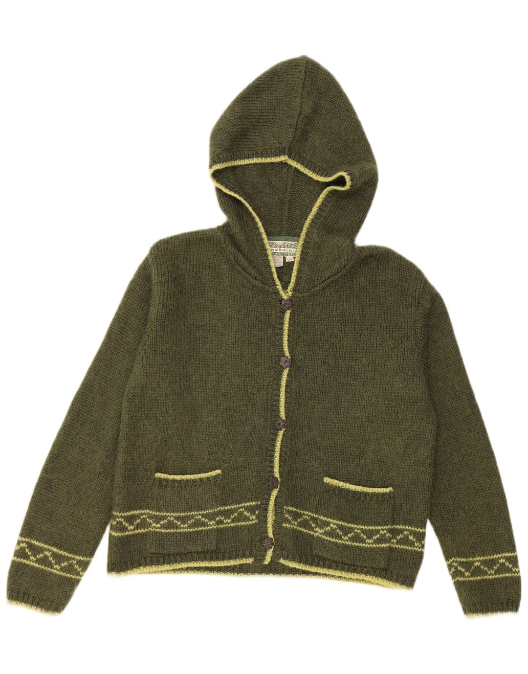 ROYAL ROBBINS Pulover cardigan cu glugă pentru femei UK 16 Large Green Fair Isle