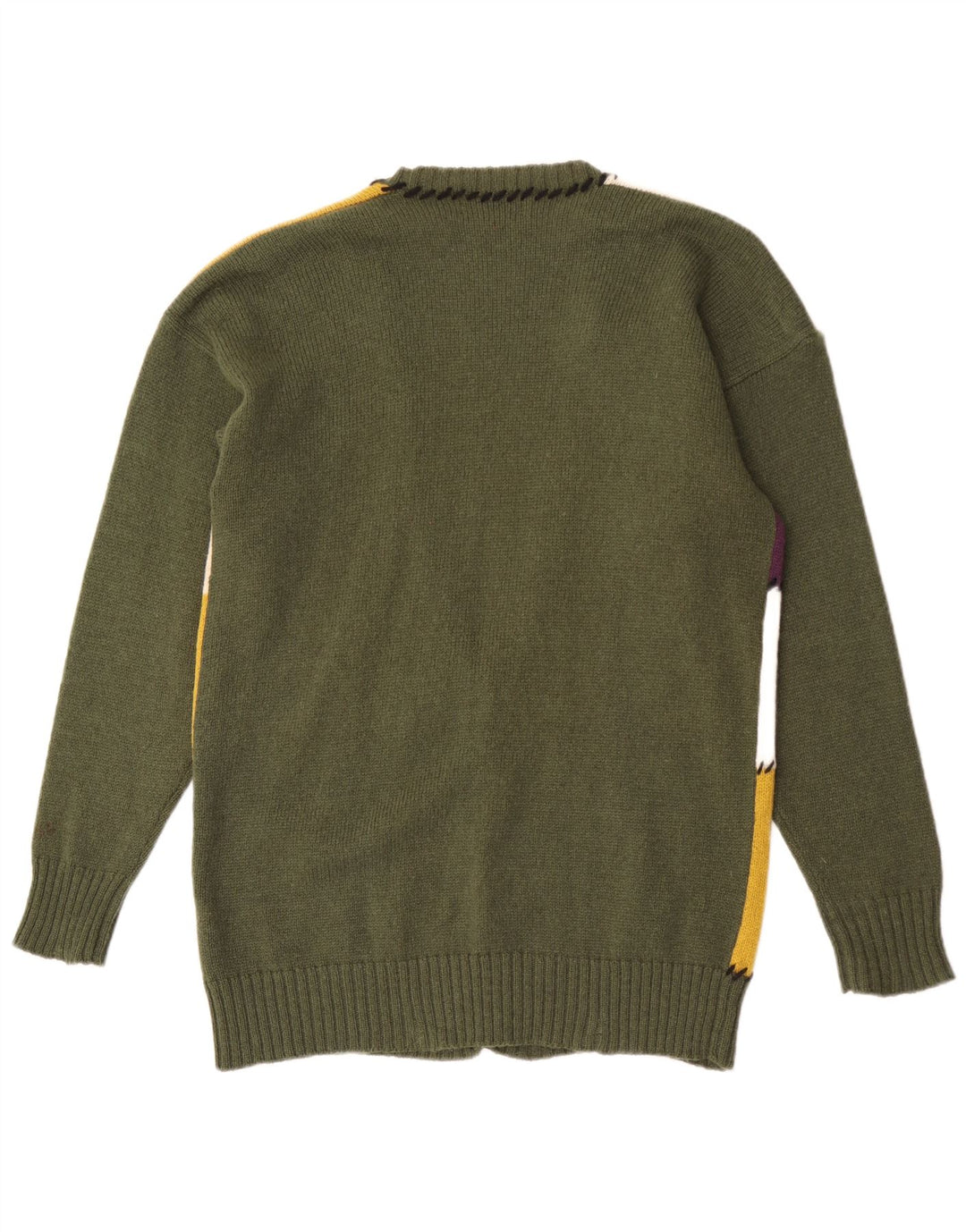 Pulover vintage cardigan grafic pentru femei UK 16, lână mare, verde, mozaic
