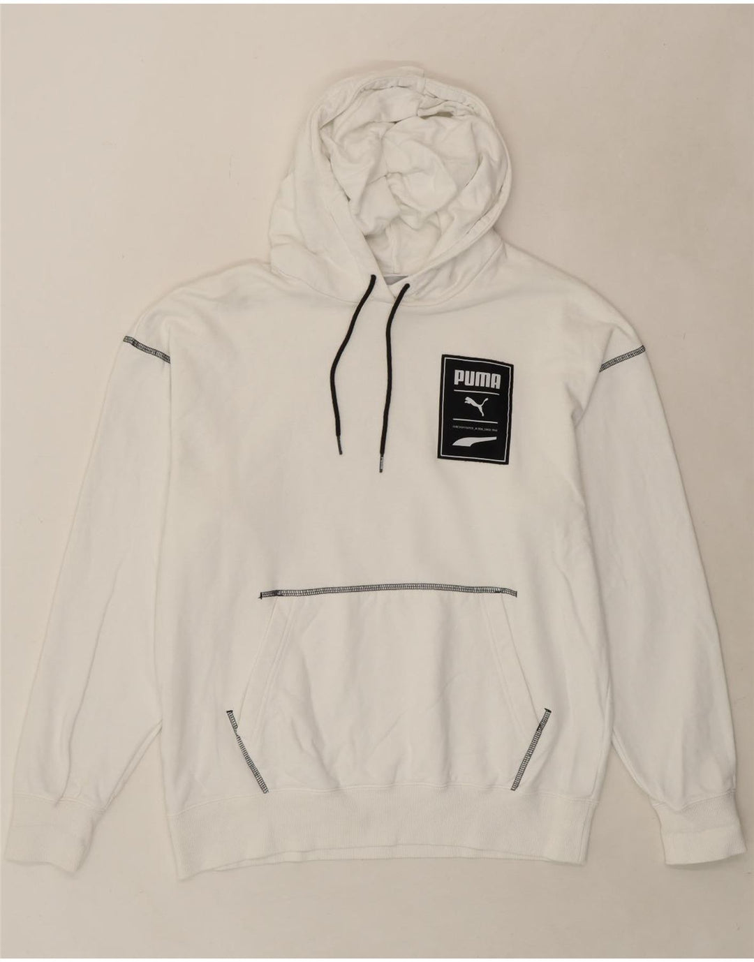 PUMA Mens Graphic Hoodie Jumper Medium White Cotton Vintage Puma and Second-Hand Puma from Messina Hembry 