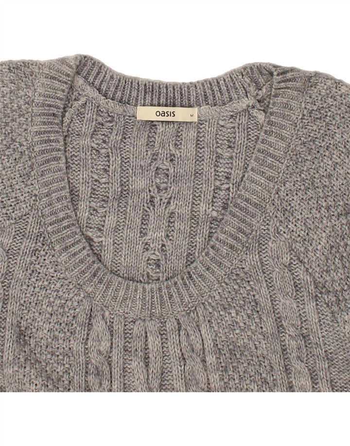 OASIS Womens Short Sleeve Boat Neck Jumper Sweater UK 12 Medium Grey Vintage Oasis and Second-Hand Oasis from Messina Hembry 