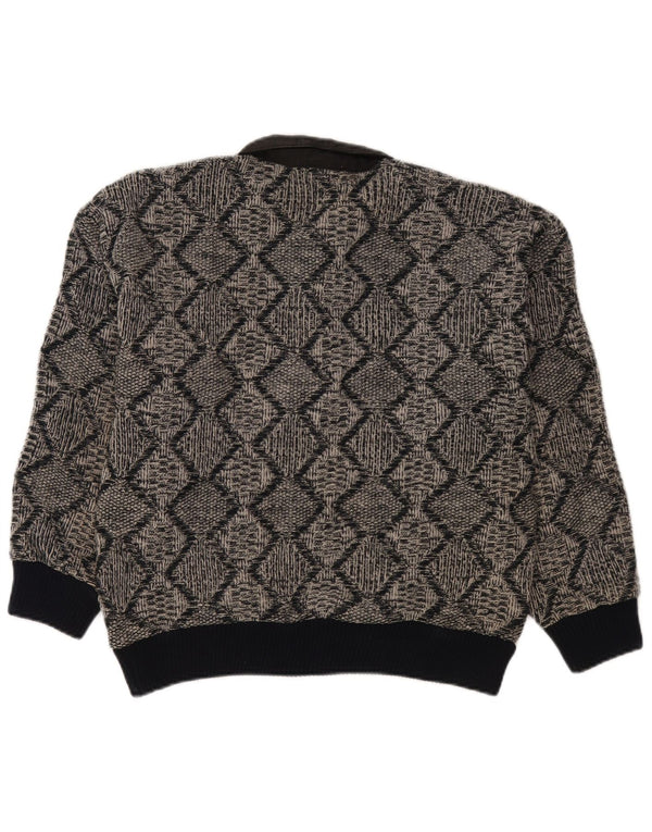 Pulover vintage pentru bărbați cu gât polo, mic, gri geometric, acrilic