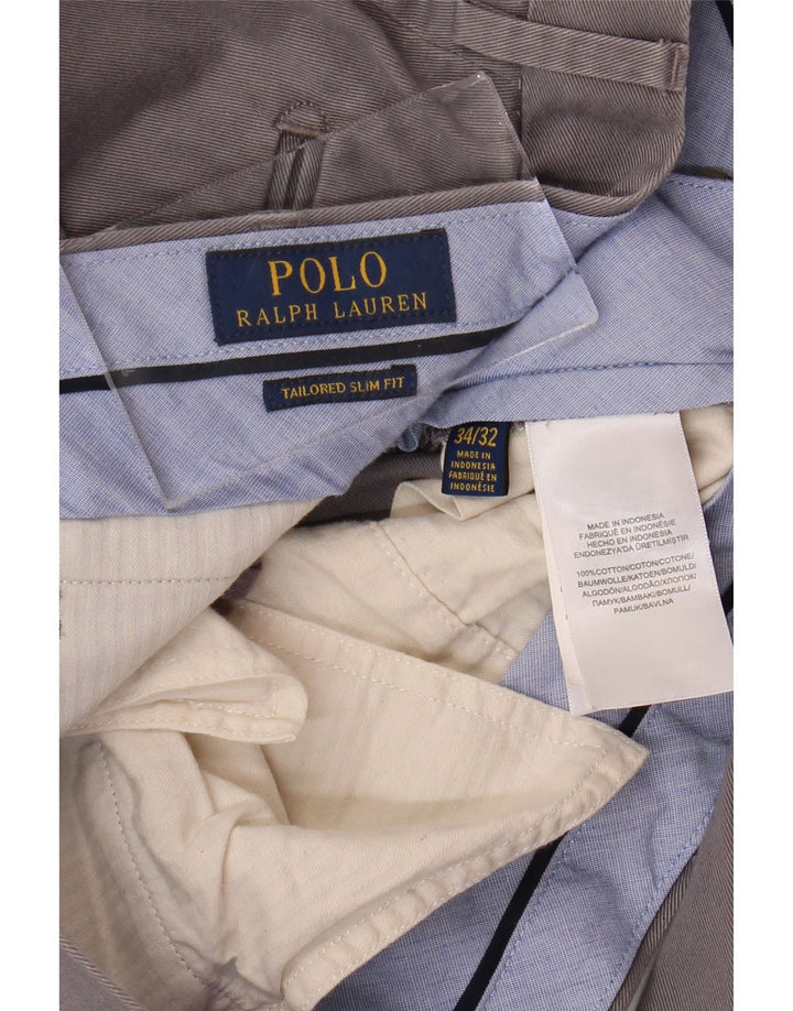 POLO RALPH LAUREN Pantaloni de costum croiți pentru bărbați, slim fit, L34 L32, bumbac gri