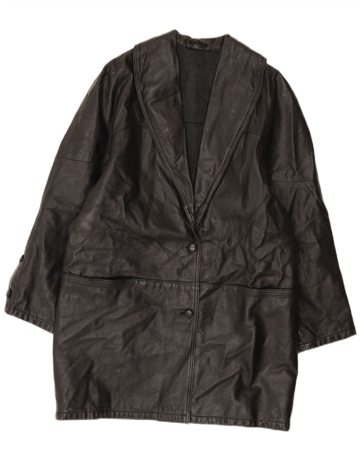 Palton de piele vintage pentru femei UK 16 mare negru