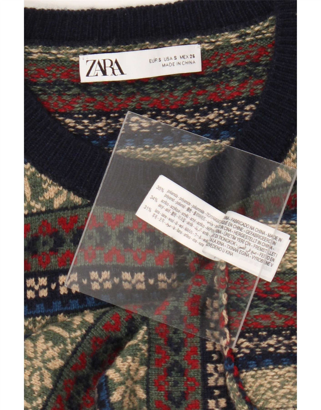 Pulover cardigan pentru femei Zara UK 10 mic, multicolor, poliamidă Fair Isle