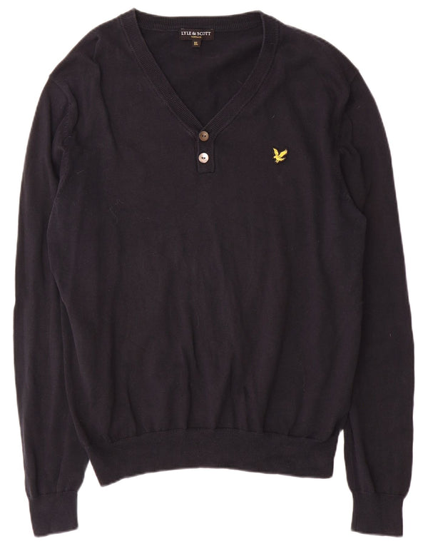Pulover cu decolteu în V Lyle & Scott pentru bărbați, XL, bumbac bleumarin