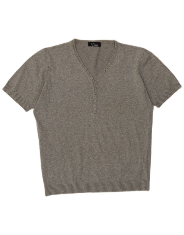 Pulover pentru bărbați Zara, cu mânecă scurtă, cu decolteu în V, XL, gri