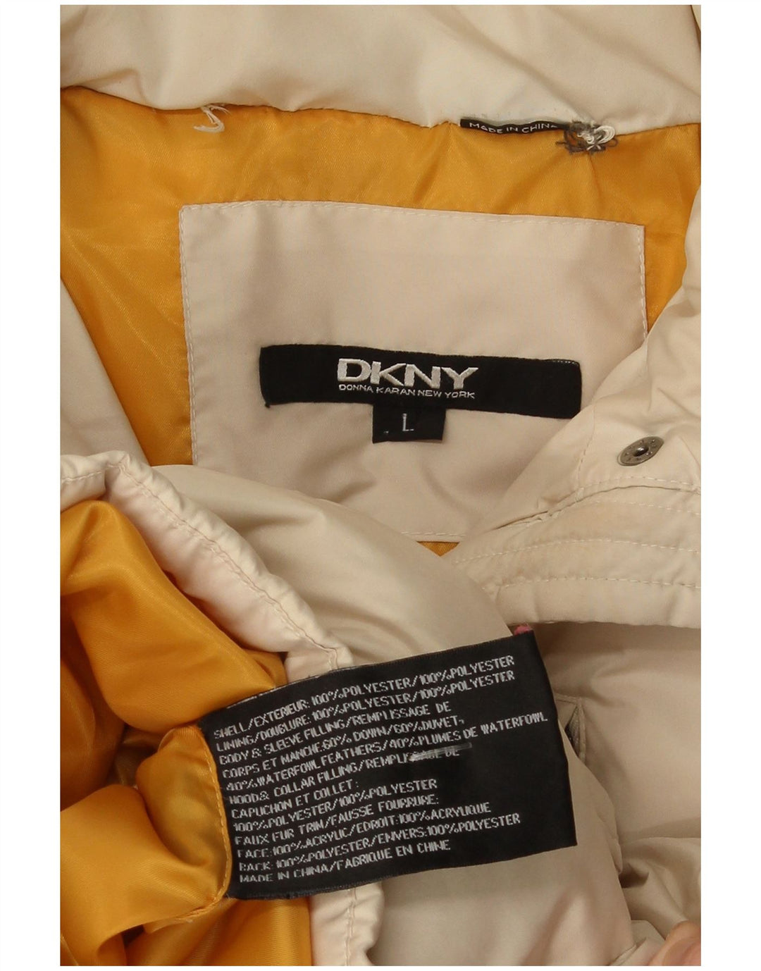 Palton căptușit cu glugă pentru femei Dkny UK 14, mare, bej, poliester