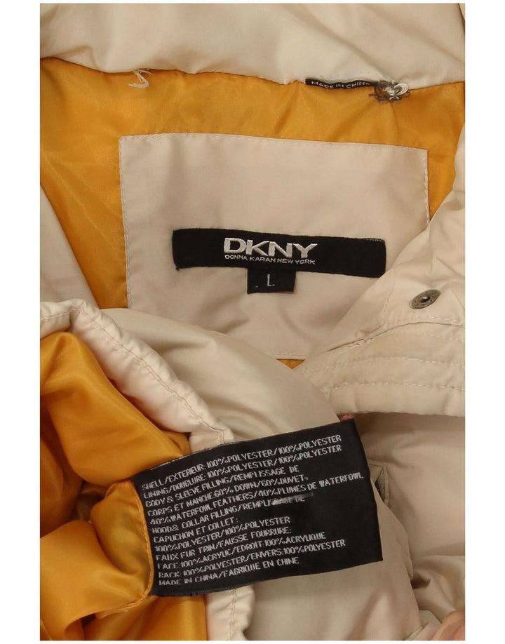 Palton căptușit cu glugă pentru femei Dkny UK 14, mare, bej, poliester