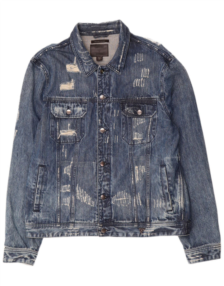 Jachetă Guess Dillon Graphic Distressed Denim UK 44 2XL Bumbac albastru