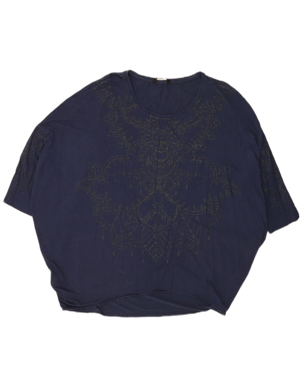 Tricou grafic supradimensionat Desigual pentru femei Top UK 16 Large Paisley bleumarin