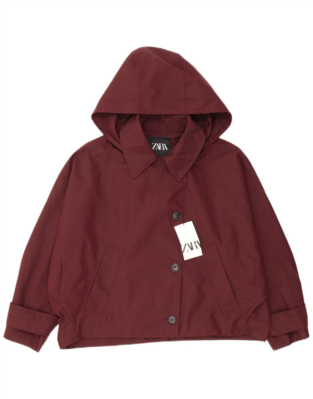 Jachetă bomber supradimensionată pentru femei cu glugă Zara UK 14, bumbac burgundy mediu