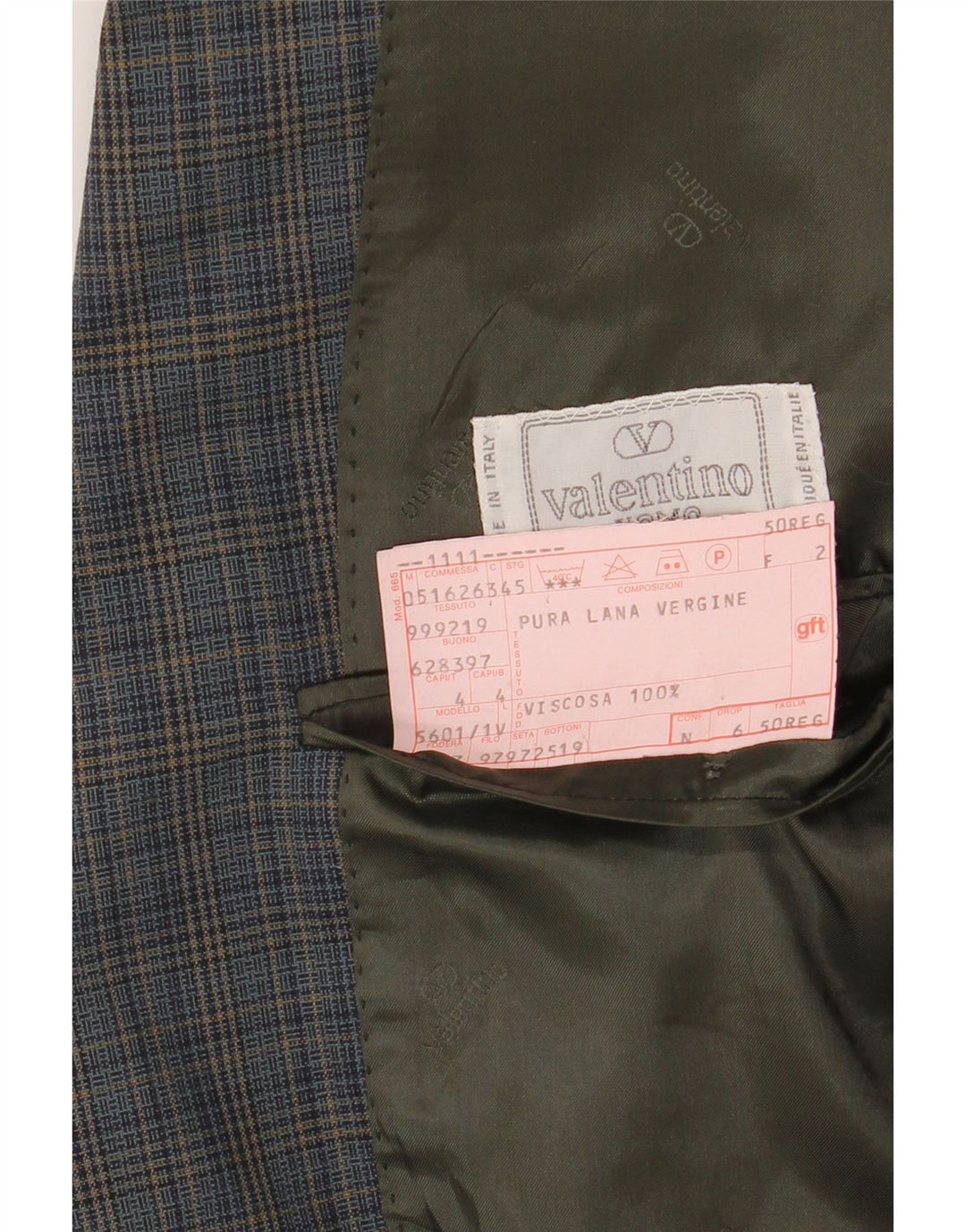 VALENTINO Jachetă pentru bărbați cu 2 nasturi, IT 50, mare, viscoză cu carouri albastre