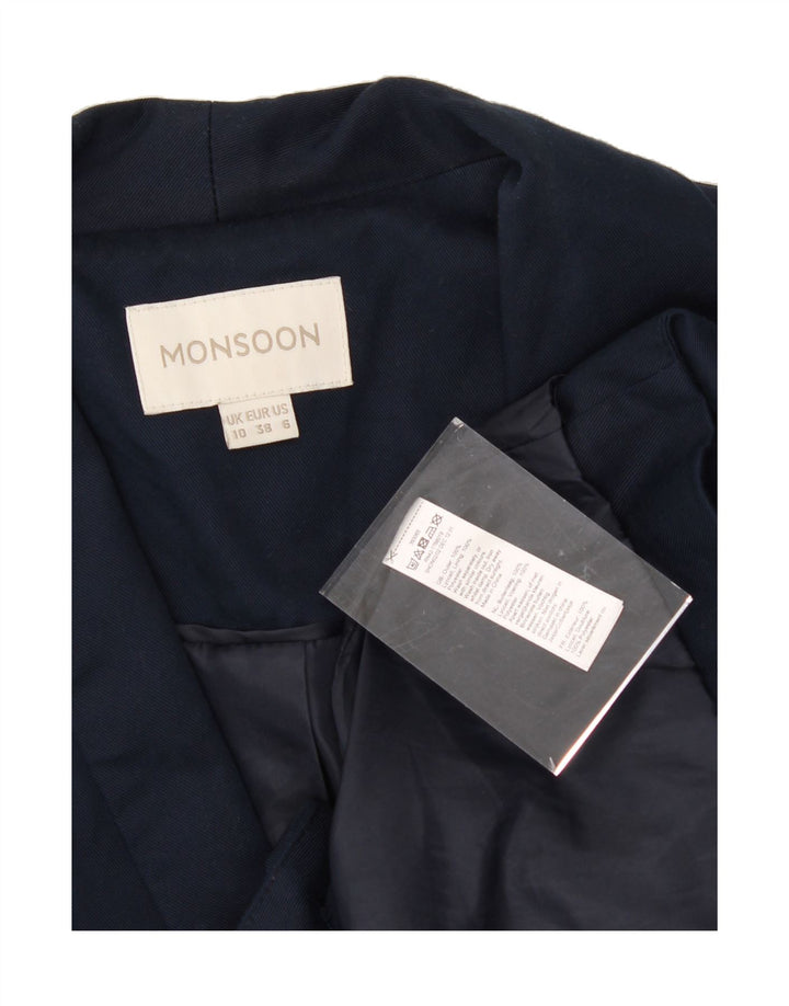 MONSOON Womens 1 Button Blazer Jacket UK 10 Small Navy Blue Lyocell Vintage Monsoon and Second-Hand Monsoon from Messina Hembry 