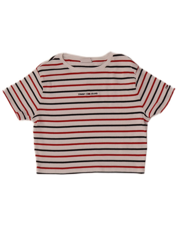 Tricou crop Tommy Hilfiger pentru femei UK 12 Medium, multicolore, cu dungi