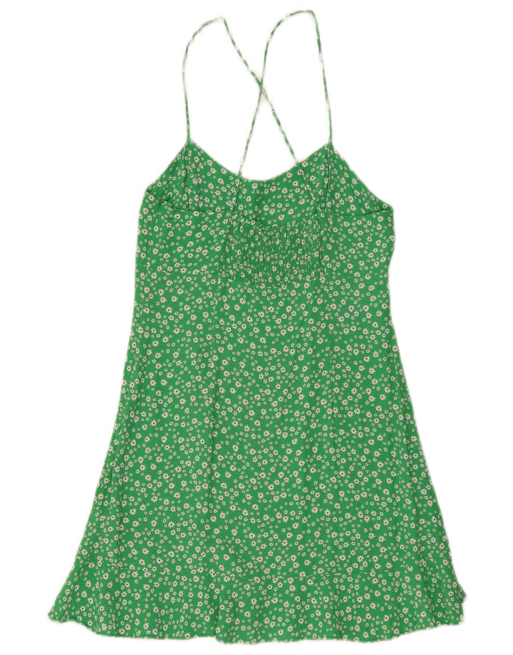 Rochie de soare pentru femei Zara UK 12 Medium Green Floral Viscose