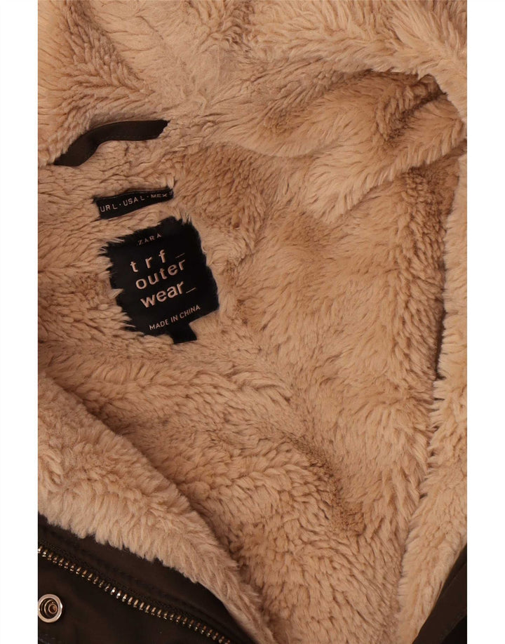 Jachetă Parka pentru femei cu glugă Zara UK 16 Large Black Poliester