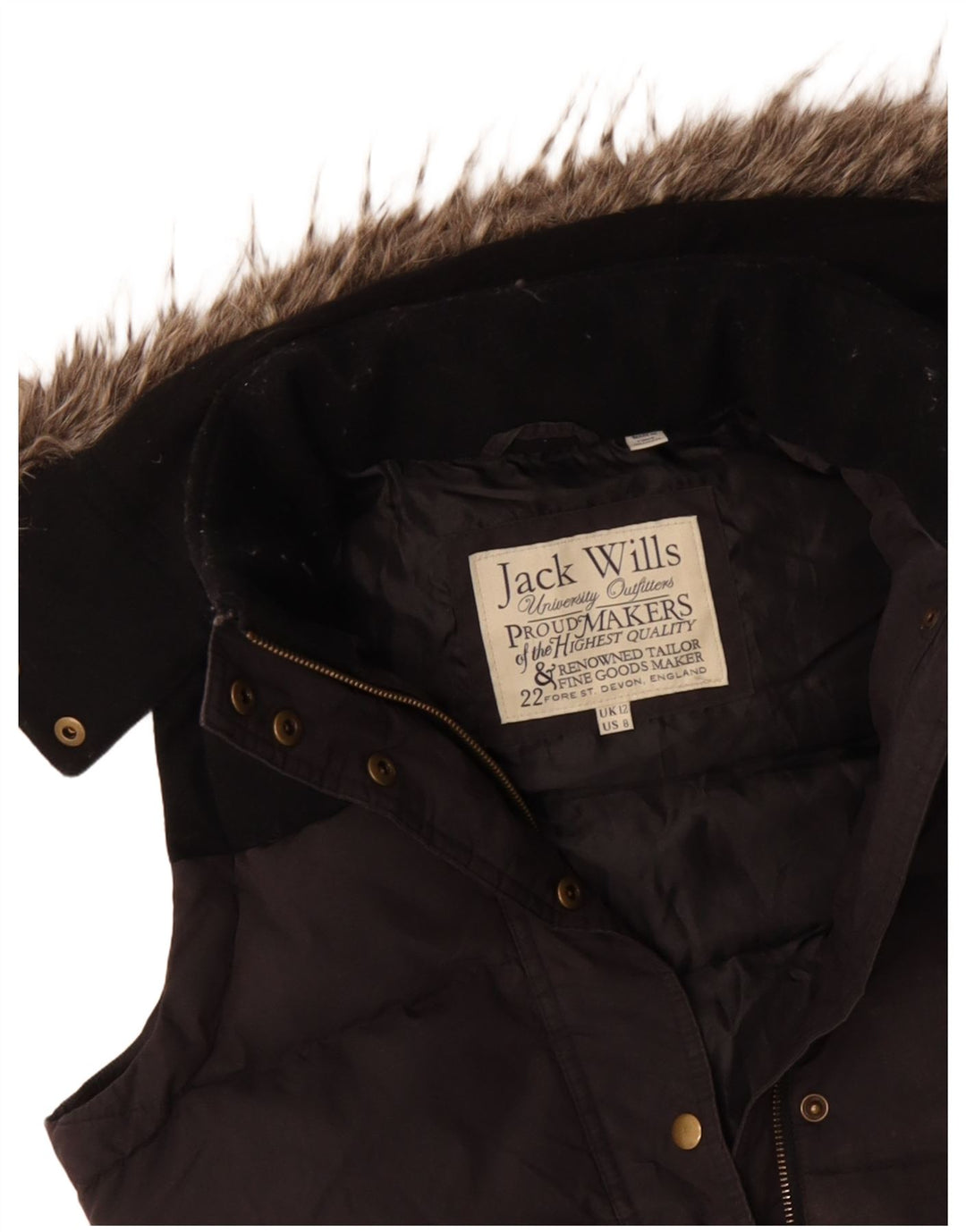 JACK WILLS Gilet căptușit cu glugă pentru femei UK 12 Medium Black Colorblock