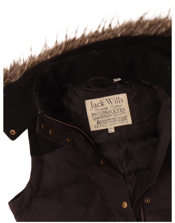 JACK WILLS Gilet căptușit cu glugă pentru femei UK 12 Medium Black Colorblock