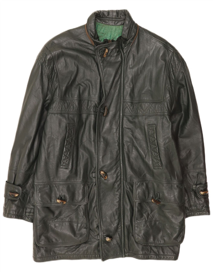 Palton din piele vintage pentru bărbați UK 40 din piele verde mare