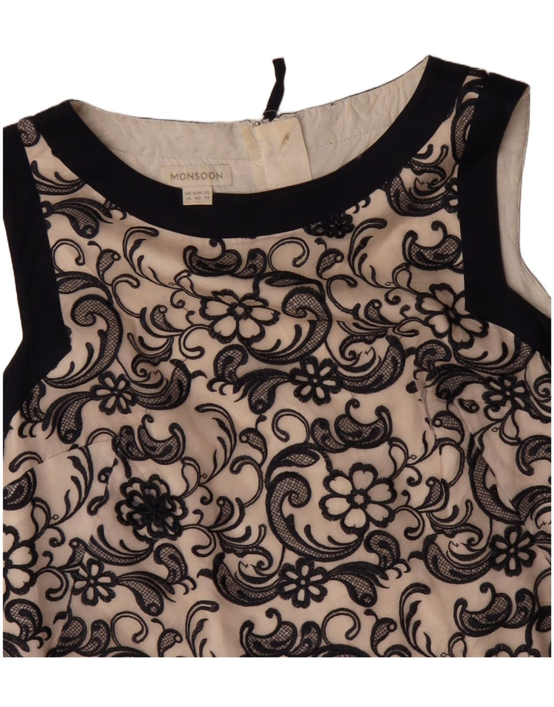 MONSOON Rochie fără mâneci pentru femei UK 14 mare, bej, nailon floral