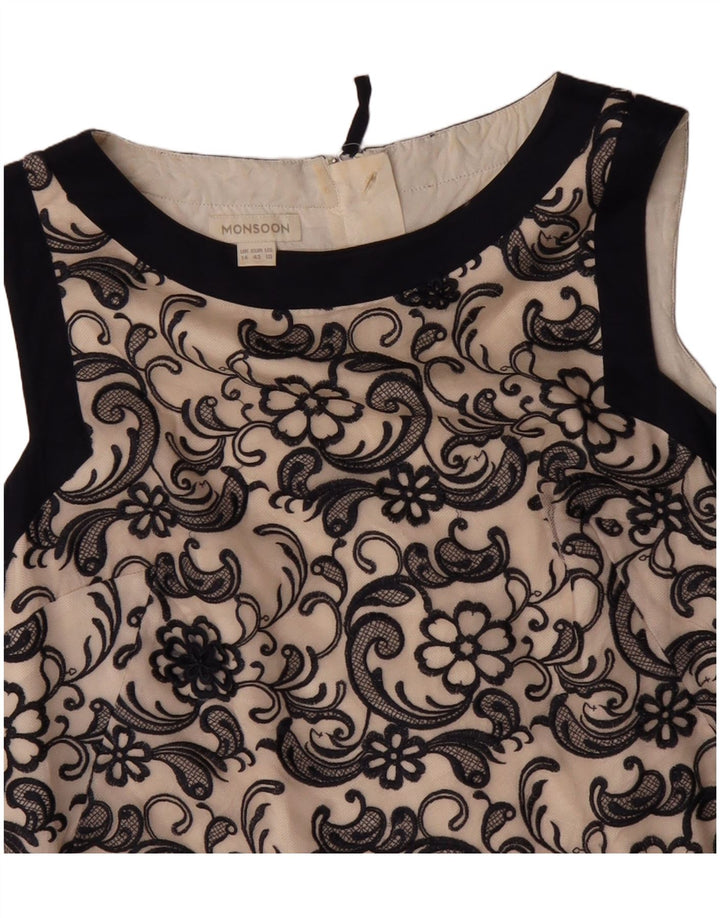 MONSOON Rochie fără mâneci pentru femei UK 14 mare, bej, nailon floral