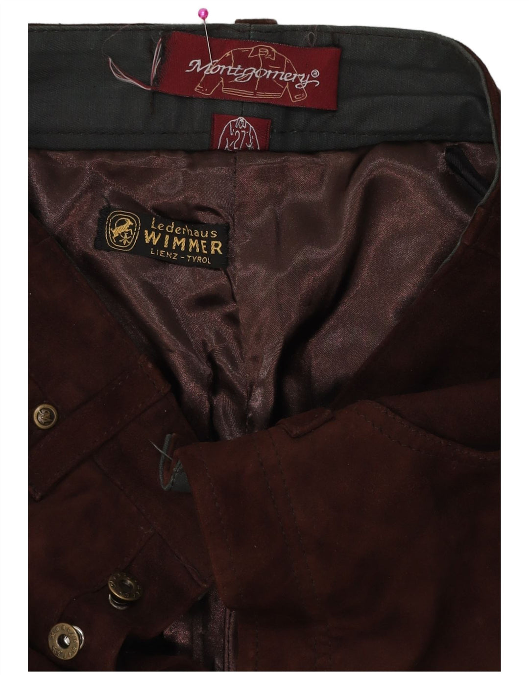 MONTGOMERY Pantaloni drepti din piele intoarsa pentru femei W27 L29 piele maro