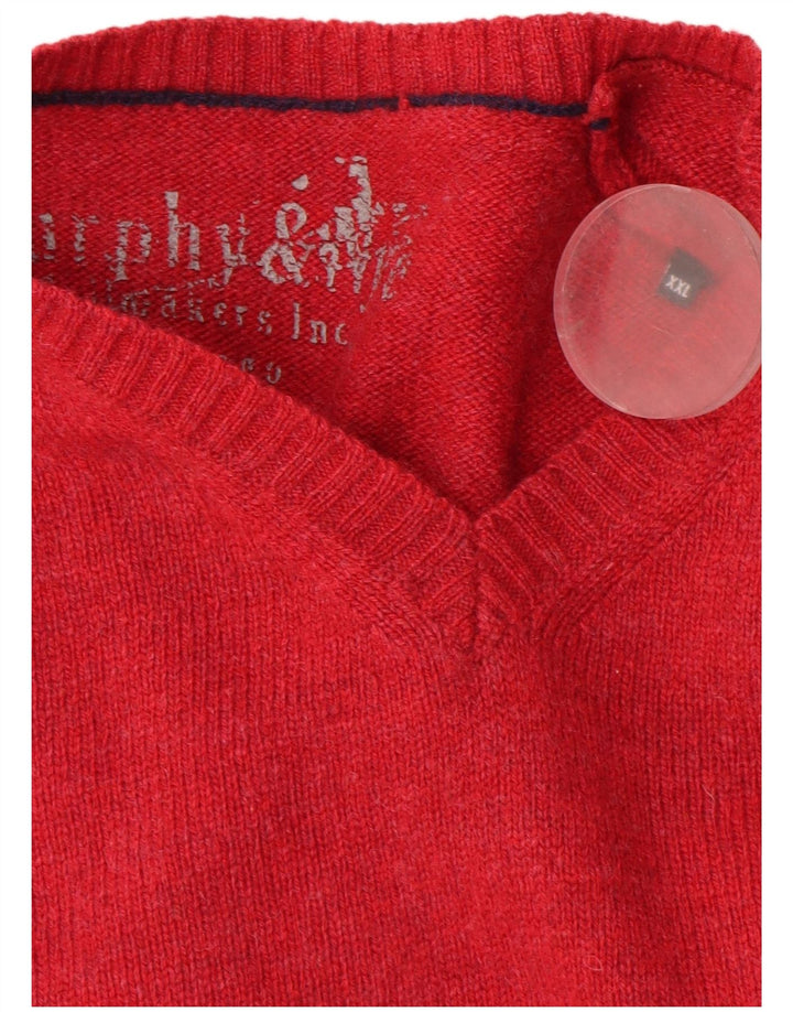 Pulover cu decolteu în V Murphy & Nye pentru bărbați, lână roșie 2XL