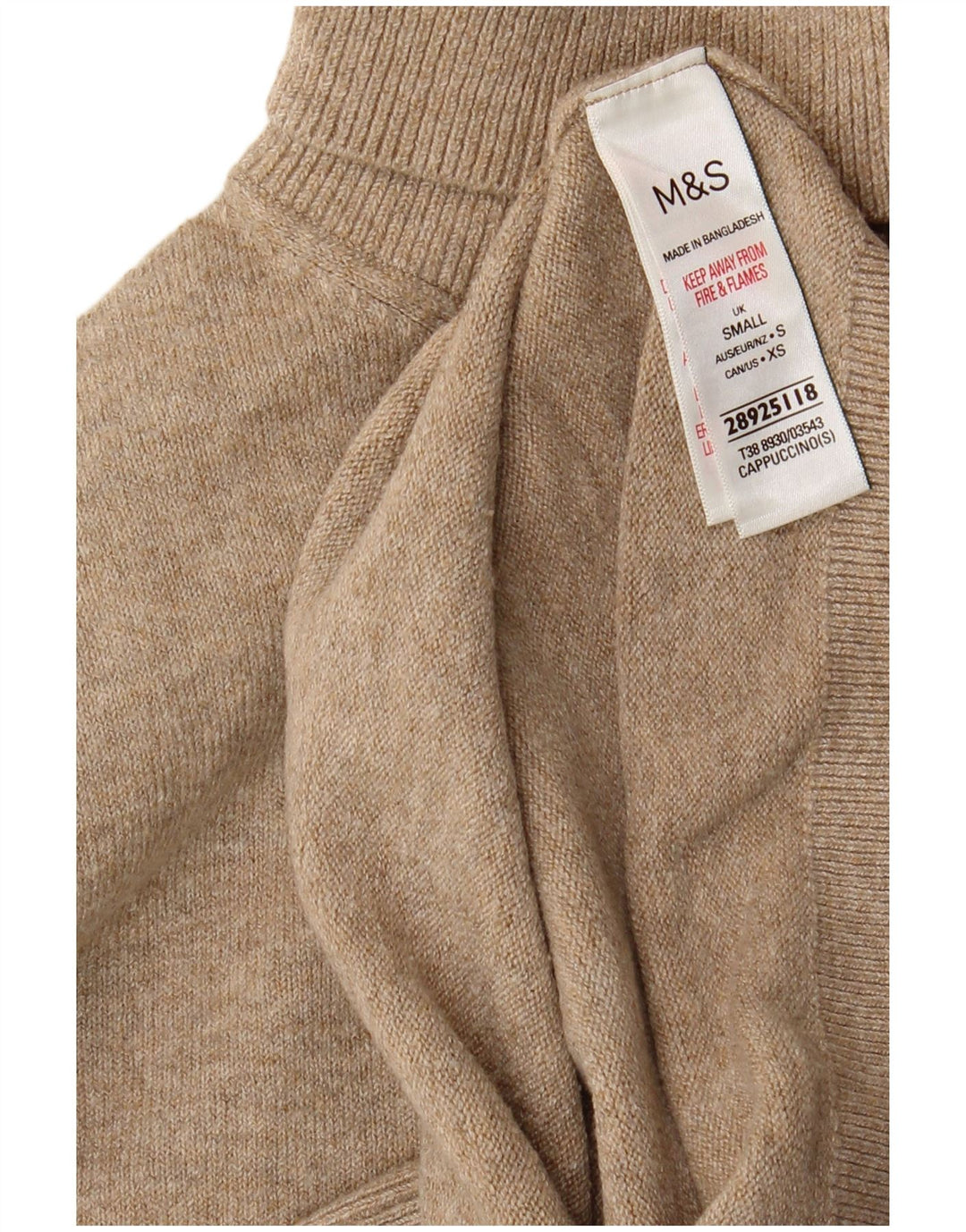 Pulover pentru femei Marks & Spencer cu gât rulat, poliester mic, bej, UK 10