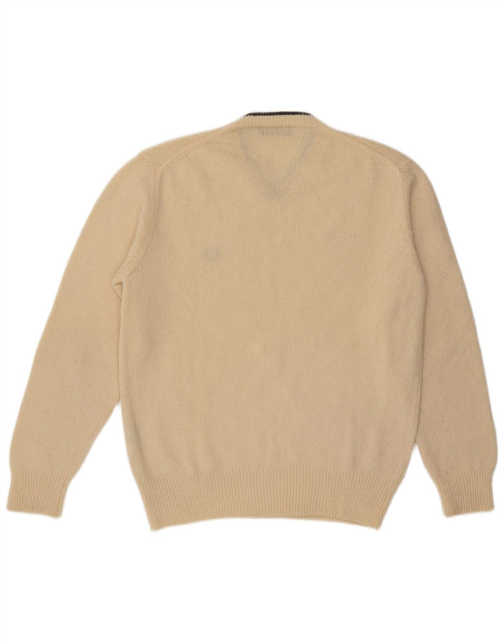 Fred Perry Pulover cu decolteu în V pentru bărbați, lână mare, bej