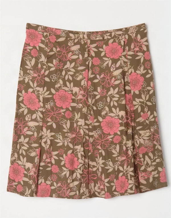 Fusta plisată pentru femei Marks & Spencer UK 18 XL W38 Kaki Floral Viscose