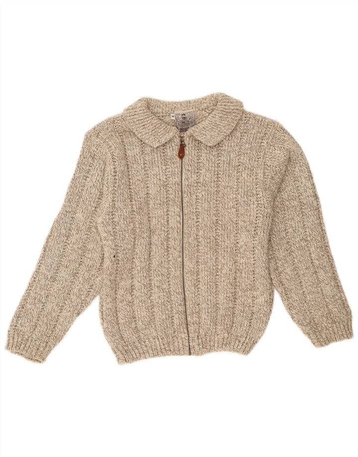 Pulover Cardigan Vintage pentru Damă UK 14 Maro Mediu Lână cu pete