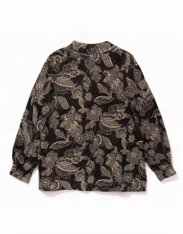 Bluză de cămașă supradimensionată pentru femei vintage UK 18 XL, neagră, florală