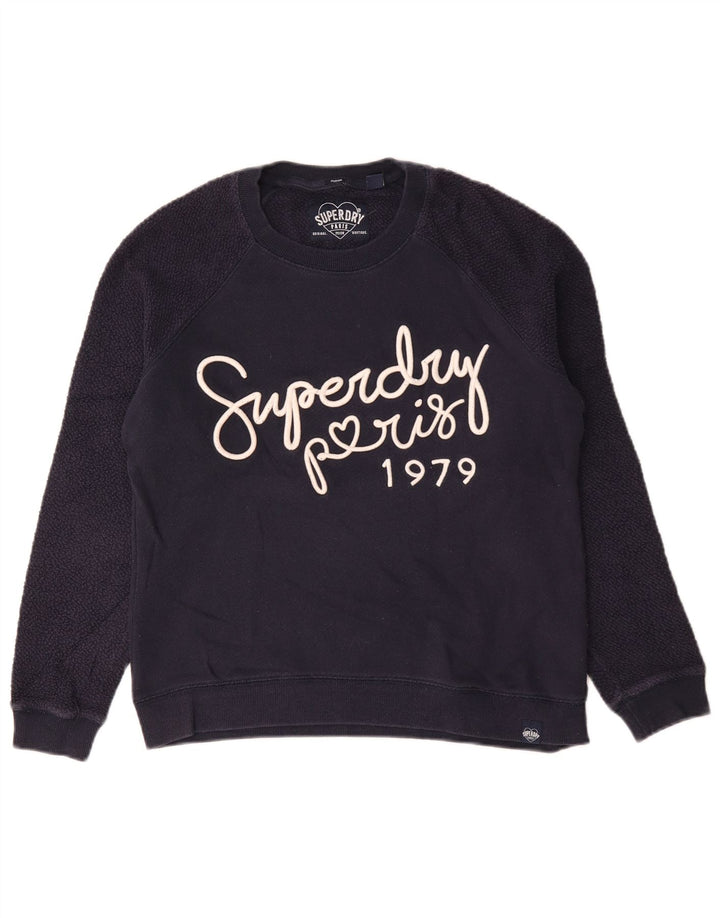 Pulover cu grafic Superdry pentru femei UK 14, bumbac, albastru bleumarin mediu